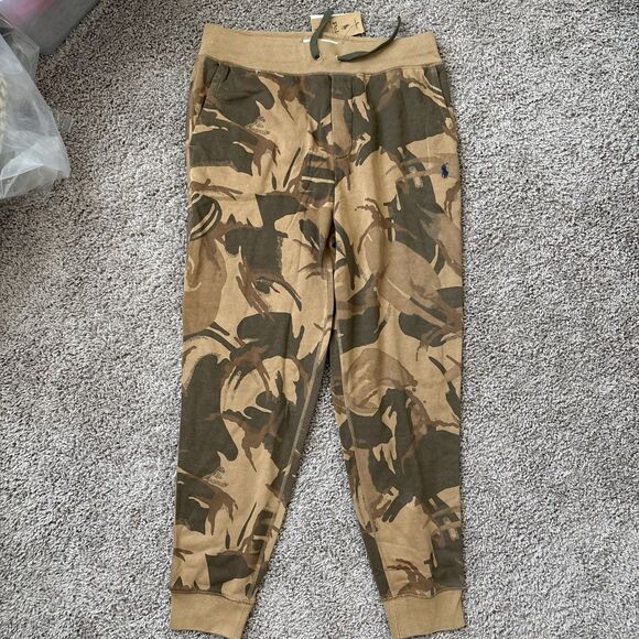 Men's NWT Polo Ralph Lauren Fleece Jogger Pants Denim Brown Camo Size Small